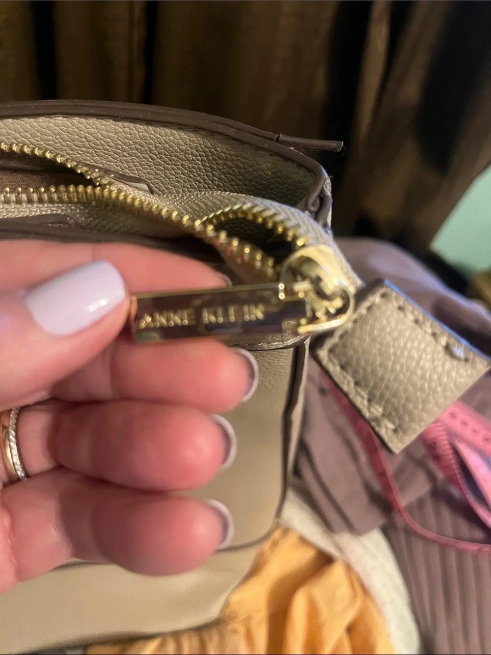 Anne Klein Taupe Pebbled Tote with Gold Accent